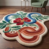 Tapis moderne à motifs floraux, tapis en laine botanique irrégulier, tapis décoratif coloré à fleurs et feuilles en peluche pour salon, chambre à coucher, maison