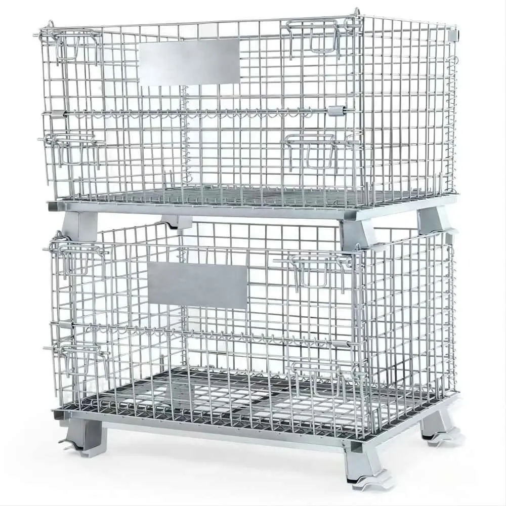 Cage de stockage galvanisée en métal de petit pain se pliante pour la cage de palette de fer d'outil de panier de fil d'acier de stockage à froid