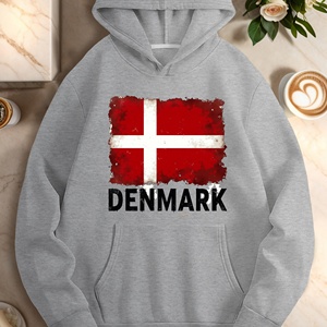 Sudaderas con capucha informales con bandera de Dinamarca para mujer, cuello con capucha y tela de punto con estampado de textura Grunge - Product Image 2
