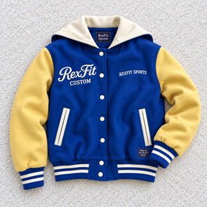 Chaqueta de Béisbol Personalizada con Capucha, Bordado de Letras, Mangas de Forro Polar en Contraste, Botones a Presión y Etiquetas Tejidas, Venta al Por Mayor - Product Image 1