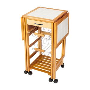 Carrello da Cucina Portatile con Ripiani Ribaltabili, Colore Sapele - Spedizione Gratuita YJ Island - Product Image 2