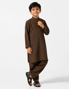 <b>Boys</b> Traditional Cotton Kurta Set Brown Regular Fit Ankle Length India Pakistan Style All Seasons - Product Image 2