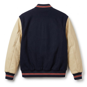 Veste universitaire homme personnalisée avec logo, bleu marine et crème, broderie lettre P rouge, fermeture boutonnée, style sportif, manteau d'automne - Product Image 6