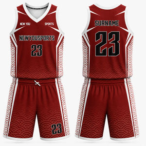 Conjunto de Uniforme de Baloncesto Personalizado con Transferencia Térmica, Camiseta y Pantalones Cortos para Equipo, Color Rojo Sólido, Transpirable, de Secado Rápido, Anti-UV, para Otoño - Product Image 1