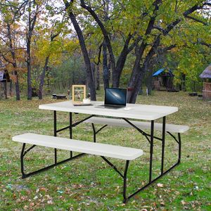 Conjunto de Mesa y Bancos Plegables para Picnic con Textura Similar a la Madera para Uso en Interiores y Exteriores - Product Image 3