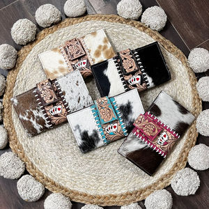 New Fashionable Hair on Cowhide <b>Tooled</b> Floral <b>Leather</b> Women's Clutches Multiple Card Slots Rfid Genuine <b>Leather</b> Travel Wallet - Product Image 5