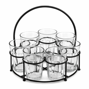 Juego de vasos de té estilo bohemio indio con soporte de metal negro. - Product Image 1