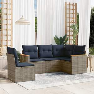 Juego de sofás de jardín de ratán sintético gris de 5 piezas con cojines, muebles de exterior, asientos de estilo contemporáneo para 5 personas - Product Image 1