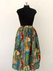 กระโปรงยาวพิมพ์ลายบล็อกอินเดียสำหรับผู้หญิง กระโปรงพิมพ์ลายบล็อก ชุดเดรสพิมพ์ลายด้วยมือ กระโปรงยาวผ้าฝ้ายสีขาวสำหรับผู้หญิง - Product Image 4