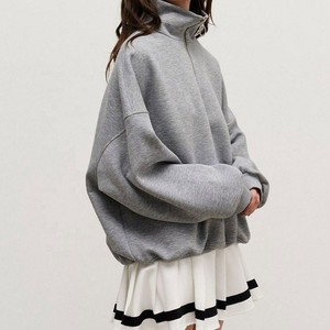 Premium Grey custom Women Half Zip Sweatshirt Oversized Drop Shoulder Slouchy Pullover Mock Neck Track <b>Jacket</b> Apparel OEM ODM - Product Image 2