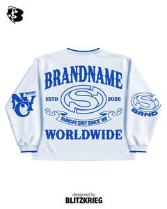 Ensemble de survêtement Rock Star blanc et bleu |   Maillot et short surdimensionnés à manches longues |   Ensemble de graphismes personnalisés OEM pour le marché mondial, marque privée - Product Image 3