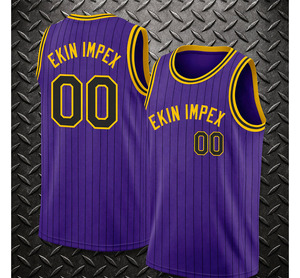 Maillot de basket authentique 2025, logo d'équipe personnalisé, impression numérique, broderie 3D, violet, noir, rayures fines, noir-or, unisexe - Product Image 3