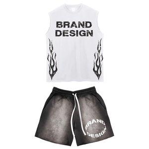 Ensemble short et débardeur sans manches pour homme, style urbain uni, tenue d'été respirante en polyester et coton non tissé - Product Image 1