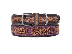 Handmade Western Leather <b>Dog</b> <b>Collar</b> Floral Pattern Buckle Closure Durable All Season Use | Classic Style - Product Image 1
