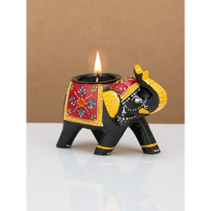 Porte-bougie en bois peint à la main en forme d'éléphant |   Artisanat en bois rustique en gros - Product Image 4