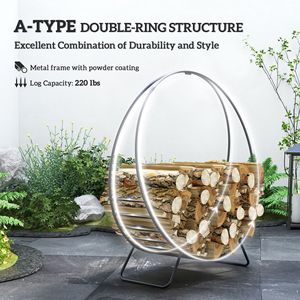 Support à bois de chauffage robuste de 40 pouces avec housse imperméable noire pour intérieur et extérieur, également support de rangement pour manteaux pour femmes - Product Image 4