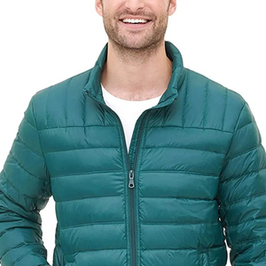 Chaqueta acolchada verde para hombre con cuello alto, ligera, rellena de plumón, con cierre de cremallera, para invierno - Product Image 6
