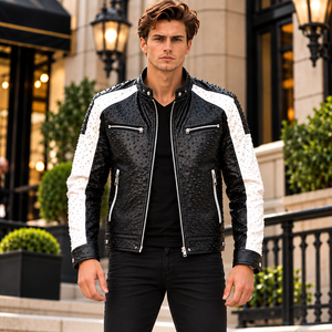 Chaqueta de Motociclista de Invierno para Hombre, de Piel de Vaca Repujada, con Cuello Alto, Chaqueta de Motocicleta de Cuero Premium - Product Image 4