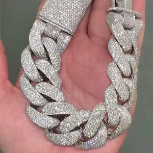 Iced Out Cuban Link Moissanite Pulsera Plata de Ley 925 Pulsera de eslabones cubanos HIP HOP personalizada - Product Image 1