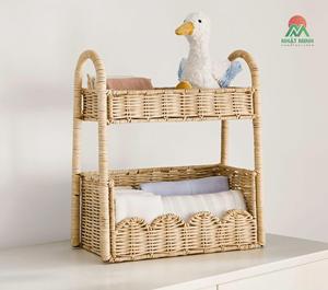 Handwoven Rattan Kids Organizer Wicker Nursery Storage Rack <b>Baby</b> Room Toy Rattan Scalloped Stacked Organizer Furniture Decor - Product Image 1