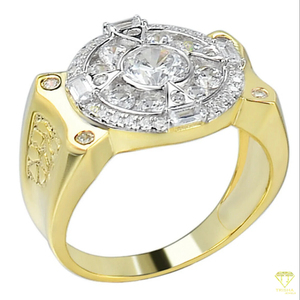 Anillo llamativo de plata 925 con diamante cultivado en laboratorio, piedra central redonda y banda ancha geométrica de dos tonos, joyería para hombre. - Product Image 6