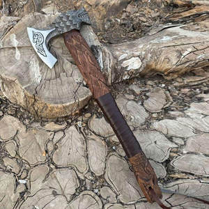 Hacha Vikinga Nórdica Artesanal con Mango de Madera Tallado, Herramienta para Camping, Bushcraft y Carpintería, Decoración Rústica para el Hogar, Artículo de Regalo - Product Image 2