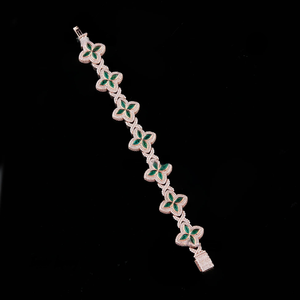 Rose Gold Plated Flower <b>Crystal</b> <b>Bracelet</b> Women's Classic Chain Link Jewelry Pavé Setting Wedding Style - Product Image 1