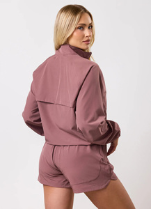 Mauve windbreaker Racer <b>Jacket</b> With <b>Zipper</b> Closure Full Sleeve Stand Collar Breathable Woven Polyester Spring Wear - Product Image 3