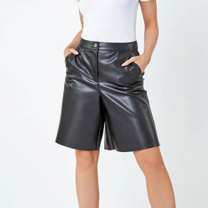 Shorts de Mujer Talla Grande, Verano 2022, Casuales, de Color Sólido, de Cuero Sintético, Cintura Alta, Ajustados, Sexys y Elegantes - Product Image 1