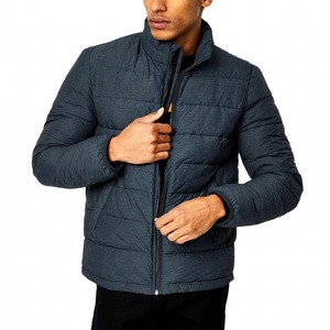 Veste d'hiver matelassée pour homme, col montant, épaisse, entièrement zippée, gris foncé, décontractée - Product Image 1