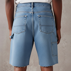 Shorts en jean délavé style vintage, coupe droite, ourlet brut, style hip-hop, longueur genou, pour homme - OEM/ODM - Product Image 3