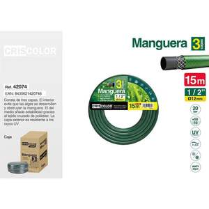 Tuyau d'arrosage de jardin MANGUERA 15M et enrouleur, tuyau d'eau 1/2 pouce - Product Image 2
