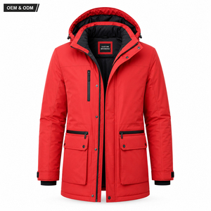 Chaqueta Parka Roja con Capucha para Hombre, Impermeable, de Poliéster 220g, Ropa Exterior Estándar, Casual, Manga Larga, Cierre de Cremallera, ODM OEM Personalizado - Product Image 1