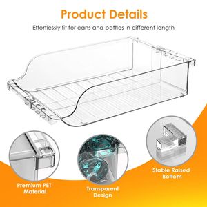 4Pcs Clear <b>Drink</b> Organizer Soda Can <b>Dispenser</b> with Adjustable Width Expandable Fridge Pan for Refrigerator Storage - Product Image 4
