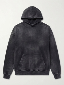 Sweat-shirt à capuche surdimensionné pour homme Volcaxius OEM ODM, noir délavé, avec impression de lettres et poche kangourou, logo personnalisé - Product Image 4
