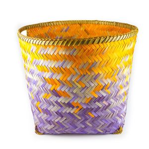 Artisanal Round <b>Bamboo</b> <b>Basket</b> with Rattan Webbing Durable Natural Storage Organizer with Strong Handles for Daily Retail Use - Product Image 3