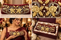 Pochette de soirée indienne perlée, richement ornée, de créateur, ethnique, de mariée, faite main, de luxe, pour femme