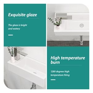 Lavabo da Bagno Rettangolare in Ceramica Bianca da 14,57x7,28 Pollici con Foro Singolo per Rubinetto - Product Image 5