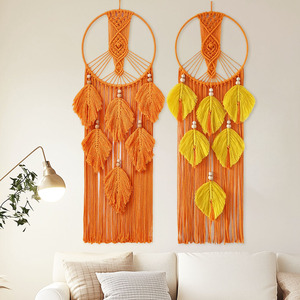 Tapiz Circular de Macramé Estilo Bohemio Naranja, Lavable, Hecho a Mano, con Borlas, para Decoración del Hogar y Sala de Estar - Product Image 3