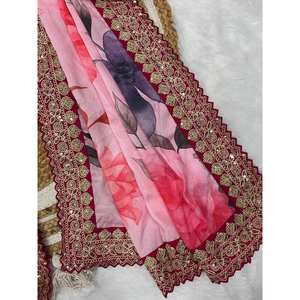 Sari à imprimé floral de créateur pour les fêtes, look élégant de robes de bal - Product Image 1