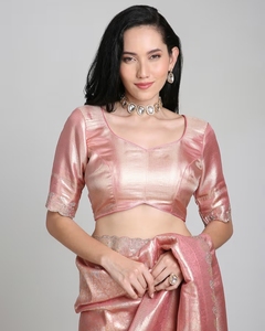 Sari de Seda Rosa Tradicional y Elegante KV con Borde Bordado, para Bodas y Fiestas, Largo hasta el Suelo, Corte Regular, Reversible - Product Image 6