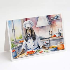 Whimsical A7 Tamaño 5x7 Tarjetas de notas en blanco 'Afghan Hound the Chef' Design Pack de 8 con sobres para saludos - Product Image 1