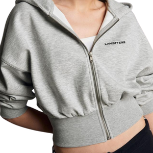 Custom Women's Cropped Full <b>Zip</b> Hoodie Oversized Fleece Drop Shoulder <b>Hooded</b> Sweatshirt Casual Streetwear OEM ODM - Product Image 1