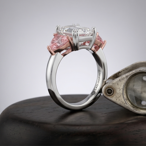 Luxury Emerald with Fancy Pink Trillion Side Lab Grown Diamond Engagement <b>Ring</b> <b>Statement</b> <b>Ring</b> for Women | Special event Party - Product Image 5