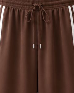 Manufacturer Custom Brown Wide Leg Track <b>Pants</b> With White Side Stripes Women Casual Loose Fit Elastic Waist Streetwear Trousers - Product Image 6
