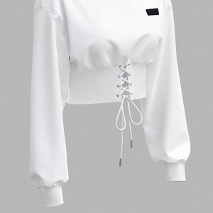 เสื้อฮู้ดครอปผู้หญิง สำหรับออกกำลังกาย ปักลาย ODM ผ้าฝ้าย 100% สตรีทแวร์ ชายเสื้อยืดหยุ่น ไหล่ตก รับผลิตตามแบบ ราคาขายส่ง - Product Image 2
