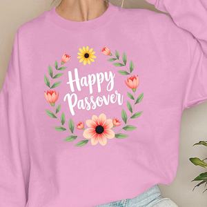 Feliz Pascua con corona floral sudaderas de mujer - Product Image 1