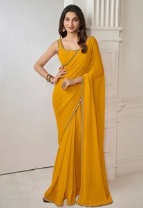 Sari indio de georgette liso estilo Bollywood - Product Image 3