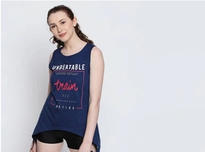 Camiseta sin mangas azul marino para mujer con estampado de trenes inigualable, cuello redondo, ropa deportiva activa - Product Image 6
