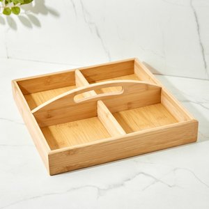 Elegante Bandeja de Servir de Bambú Laminado Natural con Compartimentos y Asa, Plato Dividido para Comida, Organizador de Aperitivos para Cocina - Product Image 6